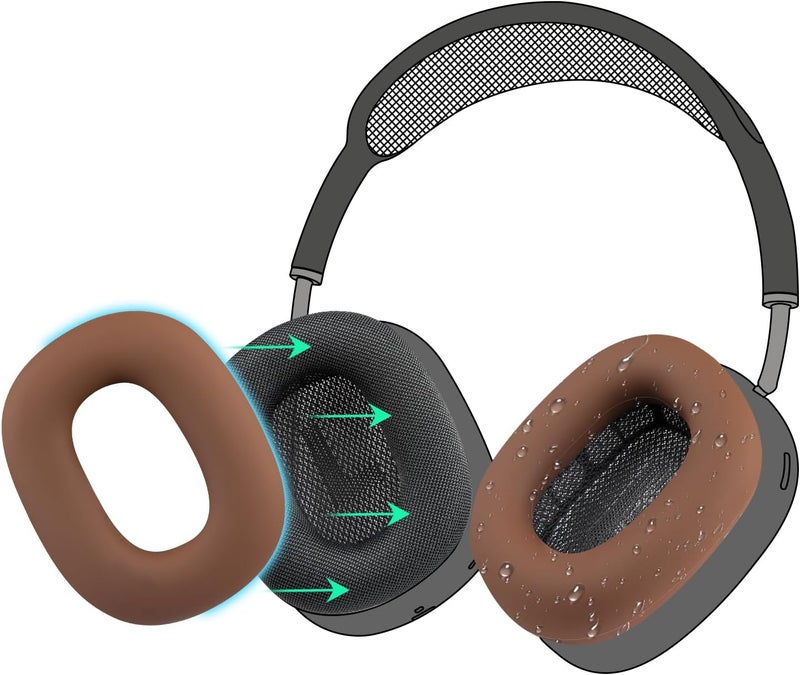 SoloWIT Sweat Proof Silicone Ear Cover for AirPods Max, Comfortable Fit for Gym Exercise, Easy to Clean, No Sound Quality Loss - Coffee - Image 1